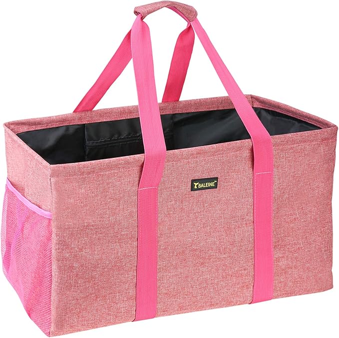 BALEINE Extra Large Utility Tote Bag with Wire Frame for Storage (Pink, 22''x12''x10'')