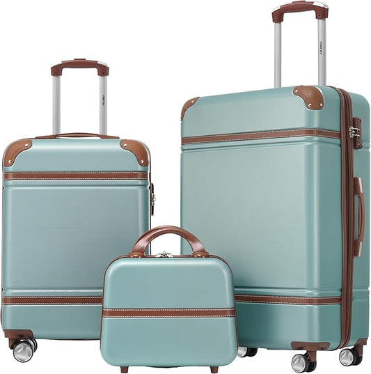 Merax Luggage Set 2 Piece Suitcase Set with Cosmetic Case Expandable Spinner Wheels Vintage Luggage Sets(Blue Green,20"+24")