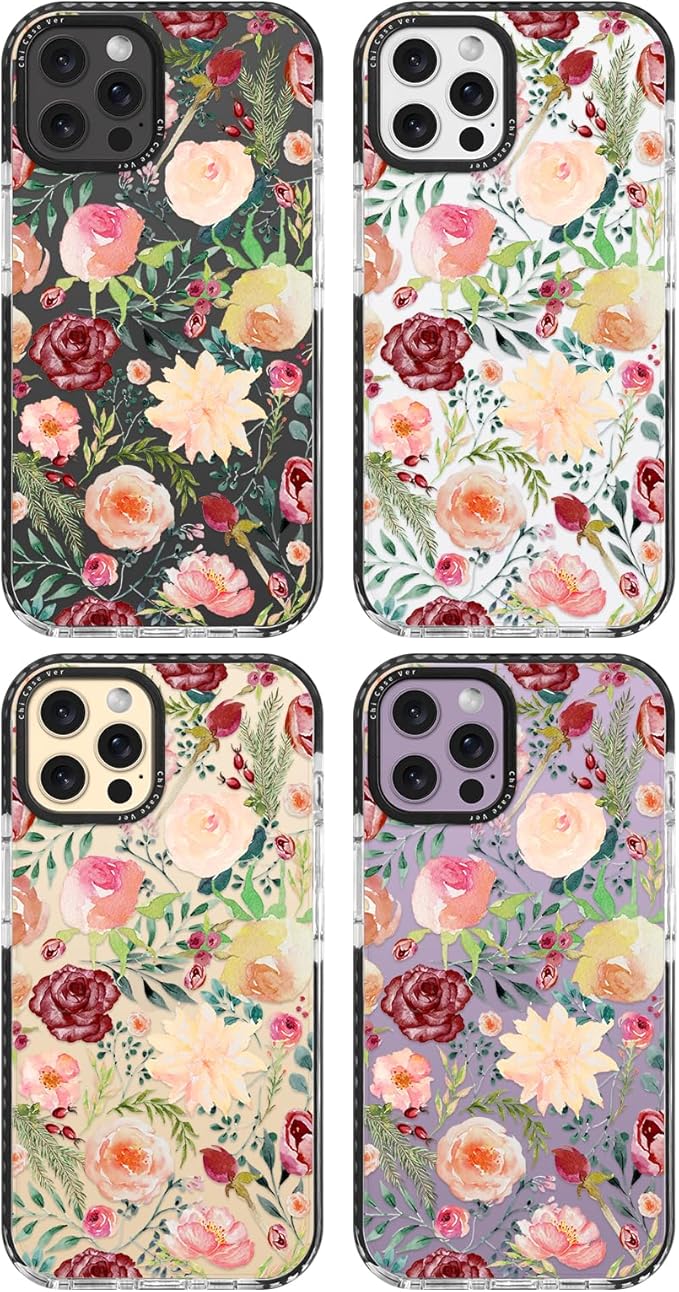 for iPhone 14 Pro Max Case, Watercolor Rose Garden Pattern, Military-Grade Drop Protection, Cute Soft Slim TPU Protective Cover with Camera Lens Protection for Women & Girls