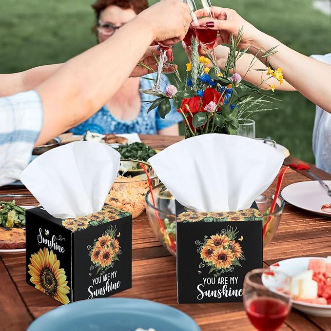 12 Pack Summer Sunflower Facial Tissues Cube Boxes 600 Sheets 3 Ply Small Square Face Tissues Bulk for Summer Car Bedroom Supplies