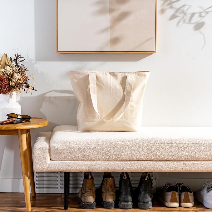 Carrywell |Not Made in China| 3 Pack Cotton Tote Bags, Reusable Grocery Shopping Bag, Durable 13oz Organic Cloth w/Handles