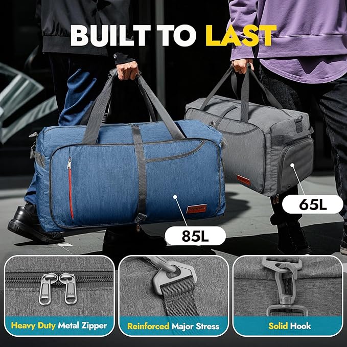 Canway 85L Travel Duffel Bag, Foldable Weekender Bag with Shoes Compartment for Men Women Water-proof & Tear Resistant