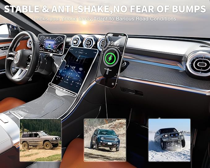 Car Phone Holder 2Pack,15W-Qi Fast Charging Cell Phone Holder for Your Car with QC3.0 Car Charger,Car Mount & Dashboard Windshield Air Vent Mount for iPhone 17/16/15/14/13/12/11 Pro Max,Samsung Galaxy