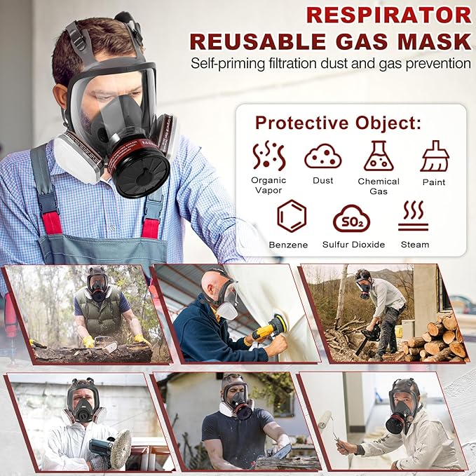 Gas Masks Survival Nuclear and Chemical, Full Face Gas Mask with Activated Carbon Filter