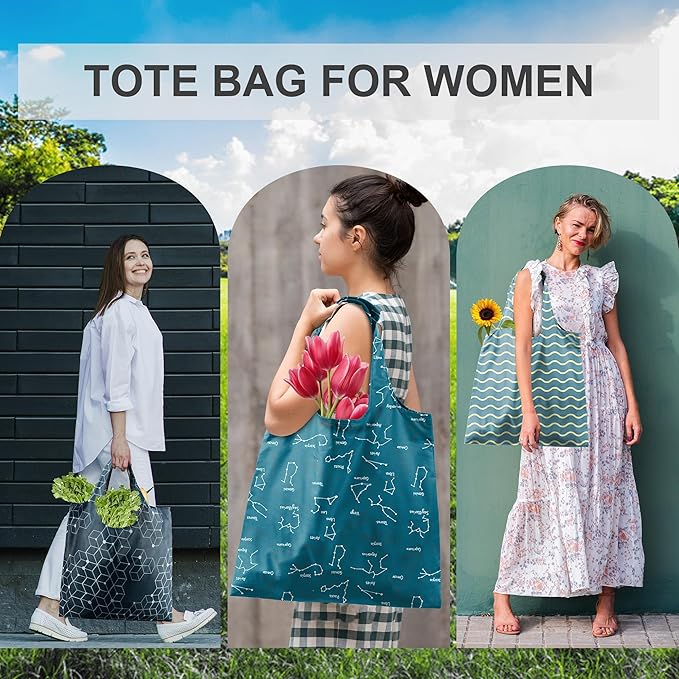 BeeGreen Reusable Grocery Bags Foldable Reusable Gift Bags Shopping Bag With Handles Polyester Grocery Tote Bulk Travel Tote Bag For Women Cloth Shopping Basket Washable Holiday Travel