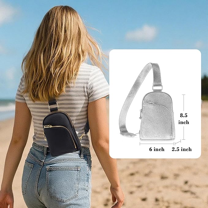 INICAT RFID Blocking Sling Bag Leather Crossbody Bags for Women Fanny Pack Cross Body for Woman Chest Bag for Travel 1.9L