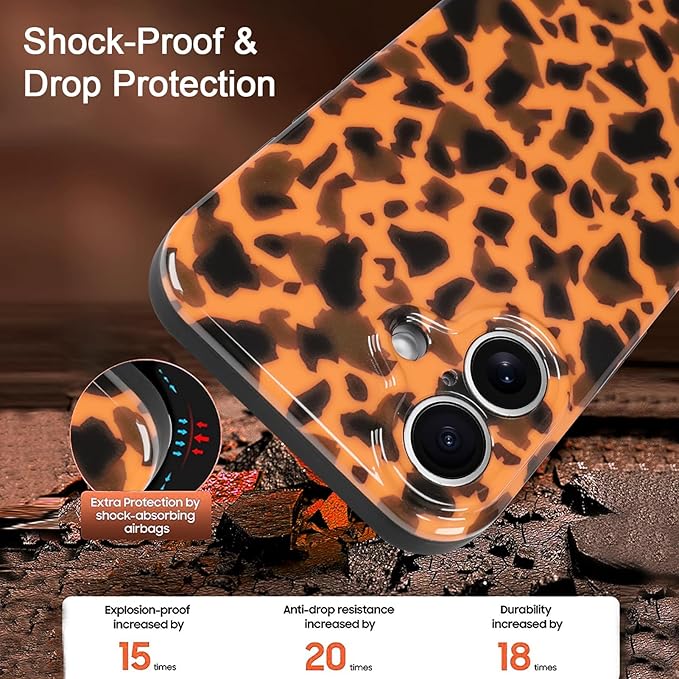 Phone Case for iPhone 16 Case Gold Tortoiseshell Print TPU Slim Phone Cover for Women Girls Grily Brown Shockproof Phone Cover for iPhone 16, Tortoise Print
