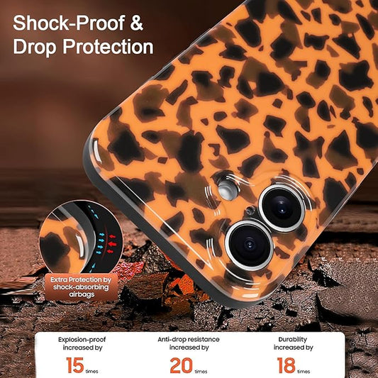 Phone Case for iPhone 16 Case Gold Tortoiseshell Print TPU Slim Phone Cover for Women Girls Grily Brown Shockproof Phone Cover for iPhone 16, Tortoise Print