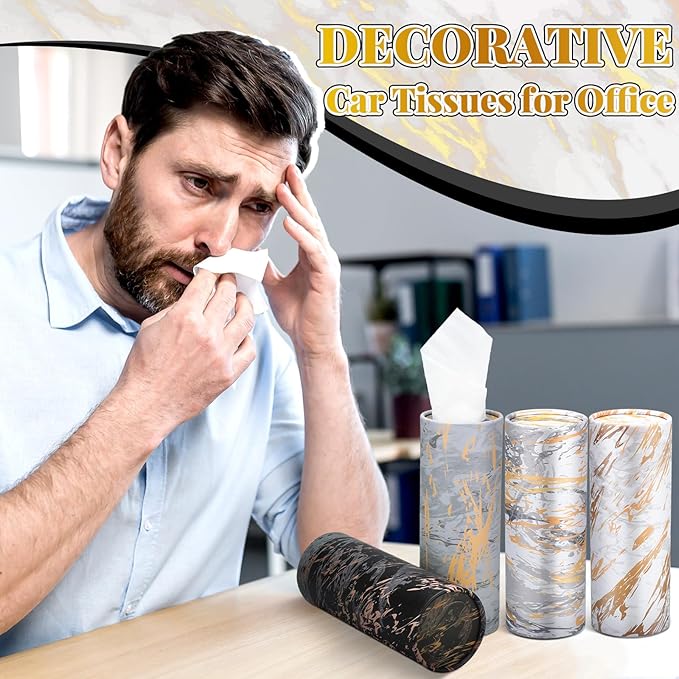 Thenshop 8 Pack 7.1x2.7" Car Tissues Cylinder with 7.1x5.9" Napkin 3 Ply Facial Tissues Bulk Round Boxes Paper Tubes Decorative Container for Car Cup Holder Home Travel Everyday Refill