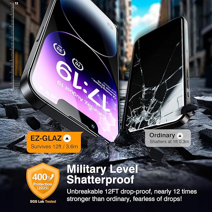 EZ-GLAZ- 4 Pack for iPhone 14 Plus Screen Protector [6.7"] With 2 Pack Camera Lens Protector, 9H+ Hardness 12FT Military Grade Shatterproof Scratch Resistant Durable Tempered Glass Film with Flawless Fit Kit, HD Clear