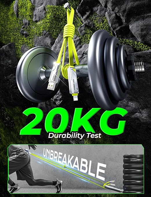 SHEZI [2025 Newly Upgrade] 4-in-1 Charging Cable 240W 5FT USB C Cable Fast Charging Flat Soft Thick Silicone for iPhone 16/15 Charger Cord, Multi Charge Combo with L/USB C/USB A Port, Green