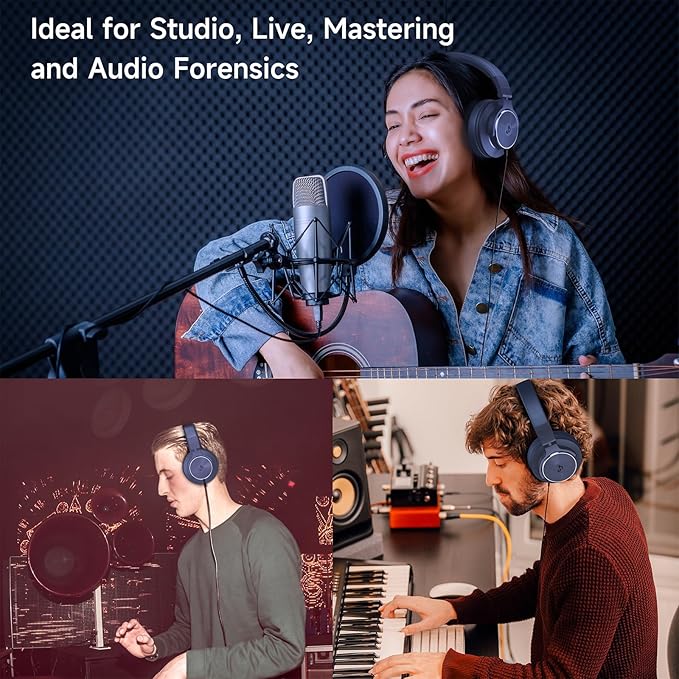 Wired Over Ear Headphones, Studio Monitor & Mixing DJ Headphones with 50mm Neodymium Drivers and 1/4 to 3.5mm Jack for Guitar AMP Podcast Piano Keyboard (Dark Blue)