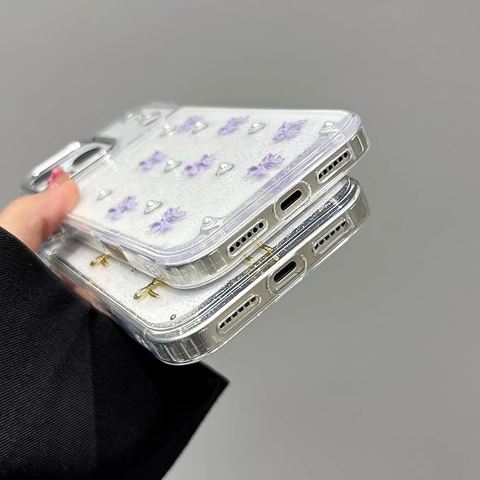 EYZUTAK Case for iPhone 17 Pro Max, Bling Glitter 3D Bowknot Phone Case Cute Sparkly Crystal Clear Bow Aesthetic Design Cover Slim Soft Durable TPU Transparent Protective Cover for Women Girl-Gold Bow