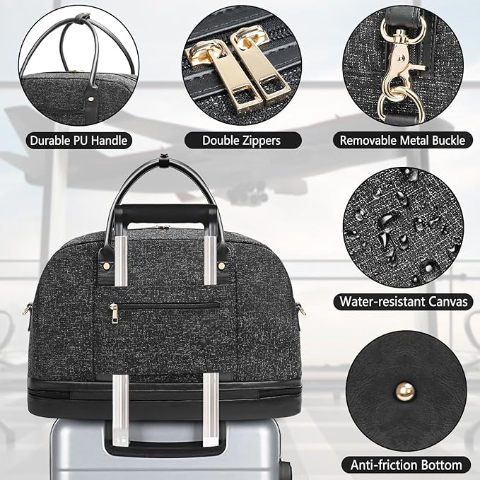 Weekender Bag for Women Canvas Overnight Bag Large Travel Tote Bag Carry on Shoulder Duffle Bag With Shoe Compartment,Perfect for Travel/Daily Use/Birthday Gift …