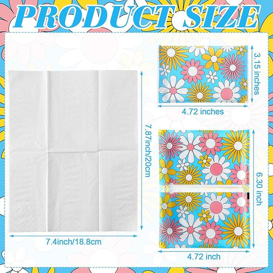 PerKoop 100 Pack Pocket Tissues Travel Slim Packs Small Facial Tissues Wallet Size Toilet Paper for Travel Guest Wedding Supplies, 4 Styles(Daisy)