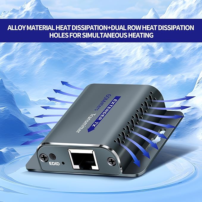 HDMI Extender Over cat6/7 ethernet 60m 1080P@60Hz with POC RJ45 to HDMI Adapter with 5V Power Adapter