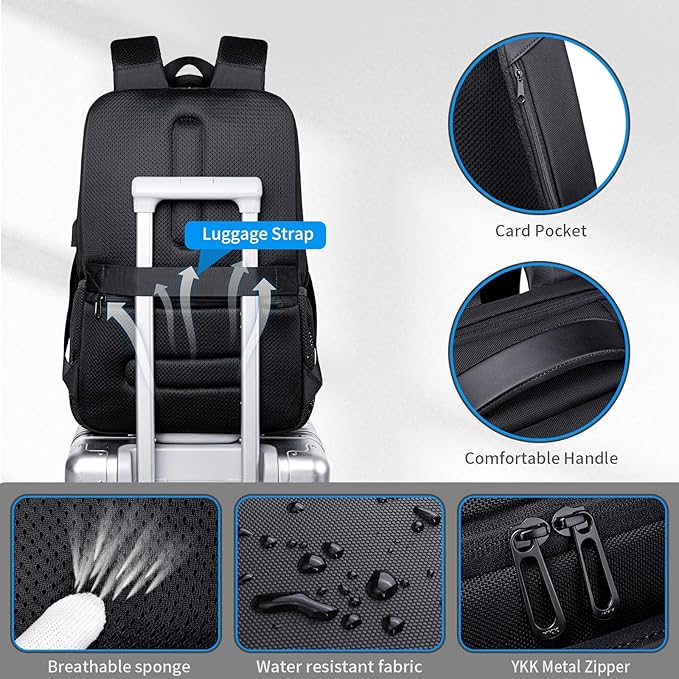 40L Travel Laptop Backpack for Men, High Tech Business Backpack with USB Charging Port and Ergonomic Design, Water Resistant Anti-theft Work College Backpack Fits 17.3 Inch Tablet, Notebook