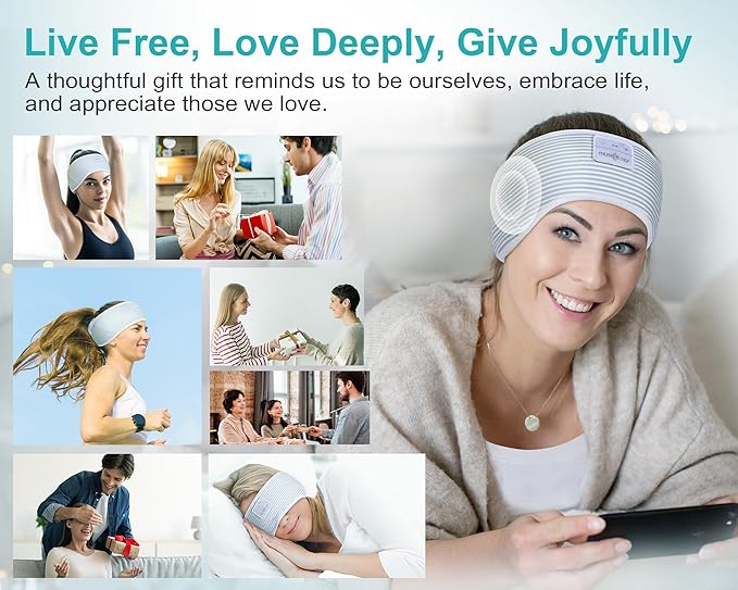 MUSICOZY Sleep Headphones Bluetooth 5.4 Headband, Wireless Earphones Sweat Resistant Earbuds with Ultra-Thin HD Stereo Speaker for Workout Running(White Green)