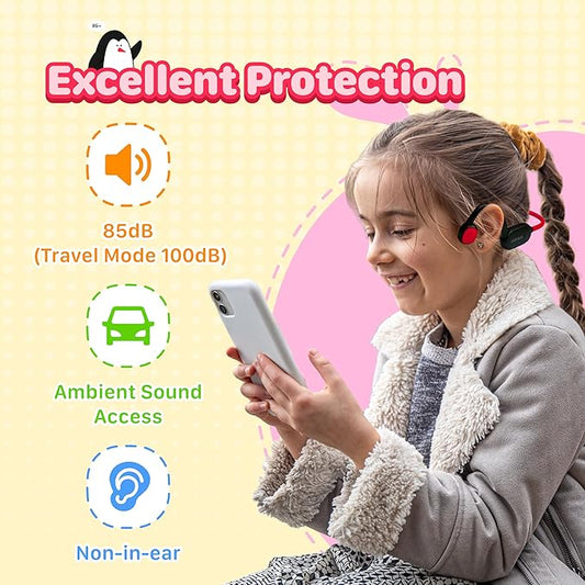 Kids Headphones, Air Conduction Wireless Open Ear Headphones for Kids, Bluetooth 5.4, 85dB Hearing Protection, Memory Titanium Neckband,MEMS Mic Built in1