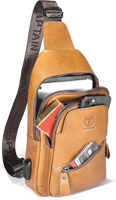 LUKZIJAES Genuine Leather Sling Bag for Men