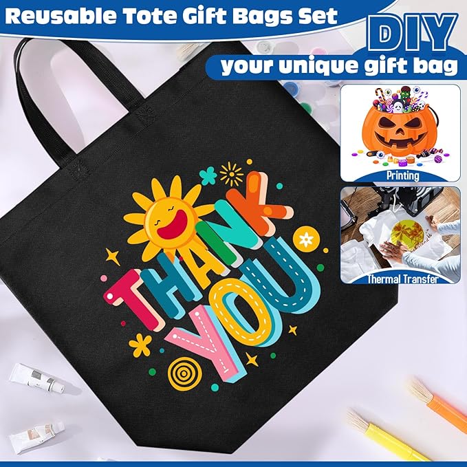 Windyun Reusable Grocery Bags Large Non Woven Shopping Bags with Handles Foldable Portable Tote Bulk, 16x6x12 Inch