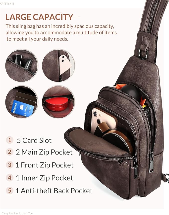 Sling Bag for Women, Crossbody Bags for Women Trendy Crossbody purse Vegan Leather Sling Backpack Chest Bag with Dual Purpose Strap, Mocha Cofee