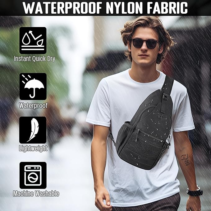 Mens Sling Bag, Water-Resistant Shoulder Bag Small Single Strap Backpack Cross body Bag for Men