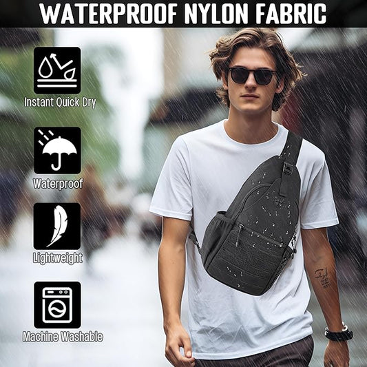 Mens Sling Bag, Water-Resistant Shoulder Bag Small Single Strap Backpack Cross body Bag for Men