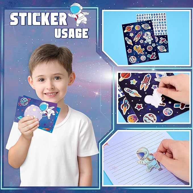 WERNNSAI Kids Stationery Set - 72PCS Boys Stationery Set Teens Universe Letter Writing Kit Aerospace Letter Paper Set Stationery Writing Sheets with Envelopes School Space Gift Set