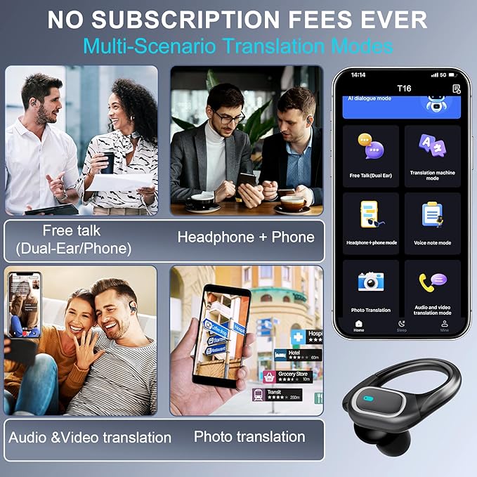 Translation Earbuds, 164 Languages Ai Translation Earbuds Real Time, Bluetooth 5.4 Translator Device,Noise Cancelling,70 Hours Battery, Translation Headphones for Travel&Business&Study, Black