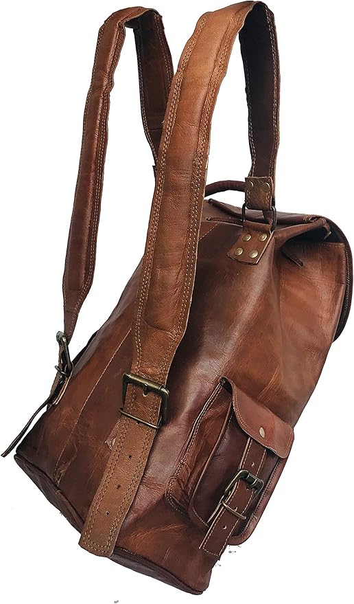 16'' Genuine Leather Vintage Handmade Casual Messenger Laptop Backpack Travel Rucksack Bag