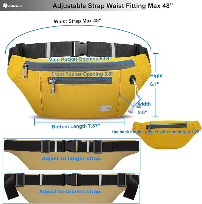 Entchin Fanny Pack for Women Men,Crossbody Belt Bag with 4-Zipper Pockets,Adjustable Waist Bag Pack,One of the Most Popular Travel Essential Gifts for Walking,Traveling,Cycling