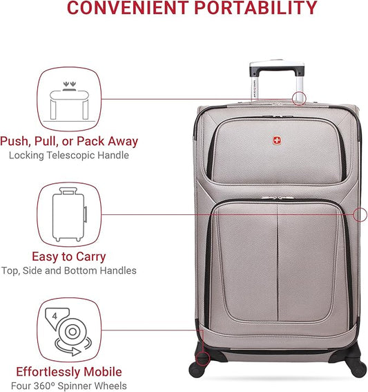 SwissGear Sion Softside Expandable Roller Luggage, Pewter, 3-Piece Set (21/25/29)