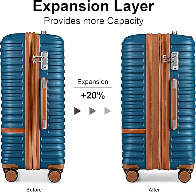 Joyway Carry On Luggage 20 Inch Expandable Suitcase with Spinner Wheel, 4 Piece Hard Shell Luggage Set with TSA Lock(Blue brown)