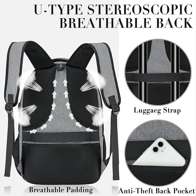 BIKROD Travel Laptop Backpack for Men and Women, Backpacks for School Teen Boys, Business Anti Theft Slim Durable Back Pack with USB Charging Port, Adult Computer Bag Gift 15.6 IN Laptop, Grey