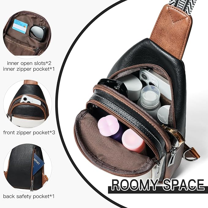 7L Sling Bag for Women Men Vegan Leather Crossbody Bags Fanny Pack Purse Backpack Over Shoulder Bag Travel Anti Theft