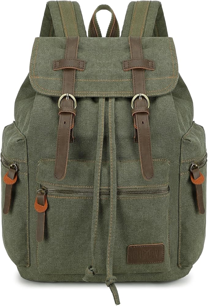 Bluboon Vintage Backpack Leather Trim Casual Bookbag Men Women Laptop Travel Rucksack