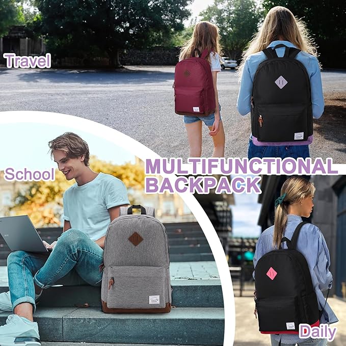 Backpack for Men Women,VASCHY Classic Water-resistant Lightweight Travel School Backpack Casual Daypack