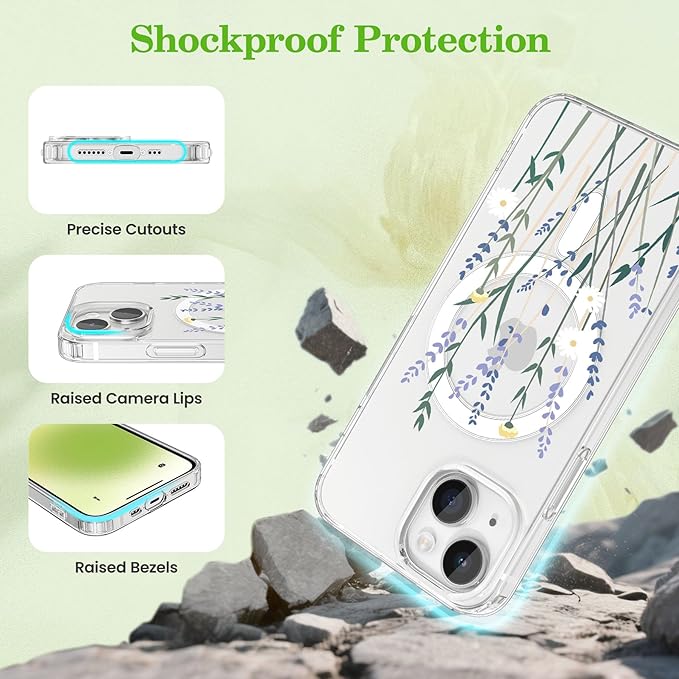 ZTOFERA for iPhone 15 Magnetic Case Compatible with Magsafe,Aesthetic Floral Pattern Design Cute for Girl Women,Anti-Drop Protective Hard Phone Cover for iPhone 15-Lavender