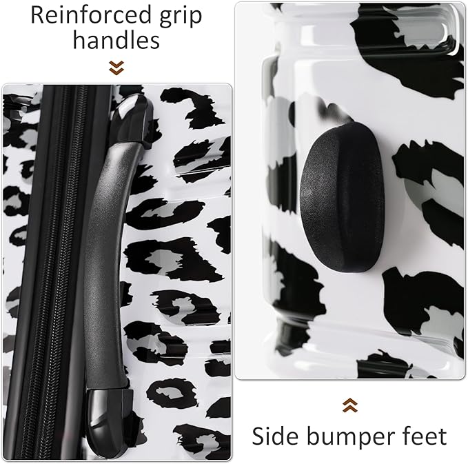 Merax Luggage Sets 3 Piece, Hardside Expandable Suitcase Set with Spinner Wheels, Lightweight Leopard Luggage 20+24+28 IN, Leopard White+Black