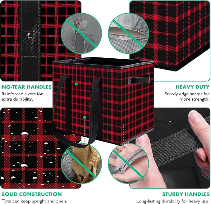 WISELIFE Reusable Grocery Bags 4 Pack,Large Grocery Tote Bag Water Resistant Shopping Bags Foldable Grocery Bag for Clothes,Shoes and Picnic,Red