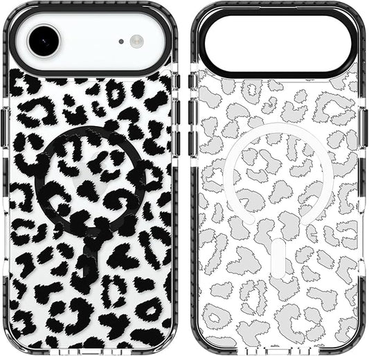 SAKUULO Magnetic for iPhone Air Case with Screen Protector [Compatible with MagSafe] Black Leopard Print Pattern Wireless Charge Strengthen Protection Cover Black Leopard (6.7")