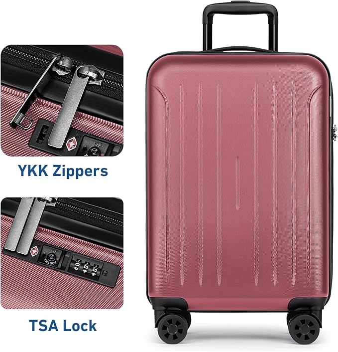 KYME Suitcase Hardshell With Double Spinner Wheels, PC+ABS TSA Lock Travel Luggage (Berry Red, 20" Carry On)
