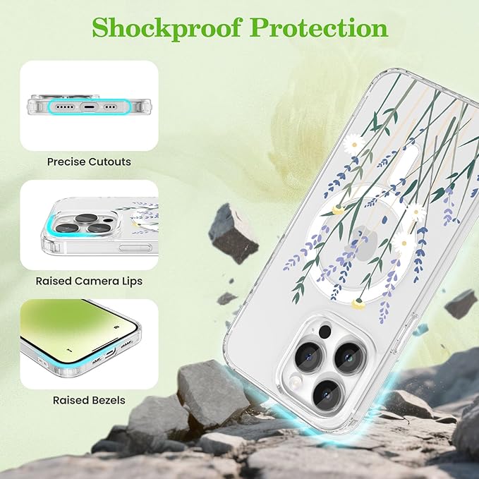 ZTOFERA for iPhone 14 Pro Magnetic Case Compatible with Magsafe,Aesthetic Floral Pattern Design Cute for Girl Women,Anti-Drop Protective Hard Phone Cover for iPhone 14 Pro-Lavender