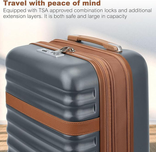 Kono Expandable 28 Inch Large Checked Luggage: ABS+PC Hardside Trolley Travel Case - Hard Shell Suitcase with TSA Lock,Grey Brown