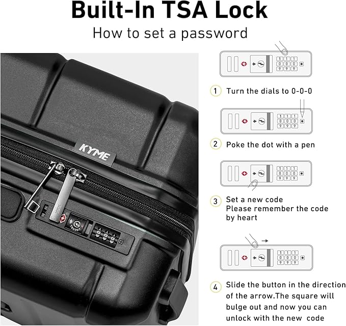 KYME Carry On Luggage 22x14x9 Airline Approved Hard Shell Carry On Suitcase with TSA Lock Hardside Suitcases with Wheels Travel Rolling 22 Inch Luggage with Cup Holder for Men Women Black