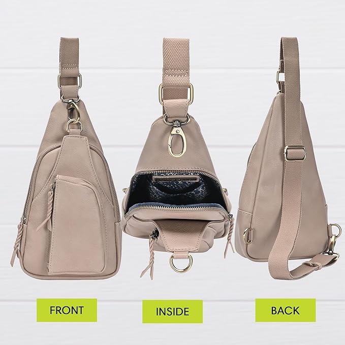 Antik Kraft Tasha Crossbody Sling (Taupe) | Vegan Leather Crossbody Bag for Women with 16-20" Strap | Sling Bags for Women with Durable Antique Brass Hardware | 7in x 2.5in x 12.5in |