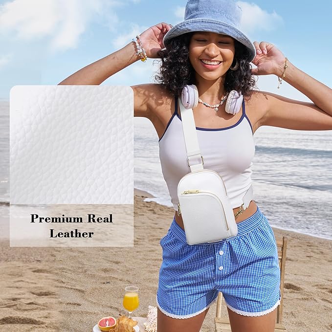 INICAT RFID Blocking Sling Bag Leather Crossbody Bags for Women Fanny Pack Cross Body for Woman Chest Bag for Travel 1.9L