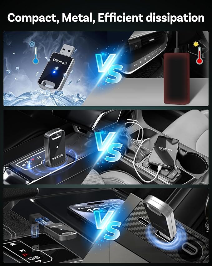 OTTOCAST Mini 2025 Wireless Carplay Adapter & Android Auto Wireless Adapter for Apple iPhone Samsung Android Phone 2-in-1, USB Car Accessories with 5 GHz Wi‑Fi Bluetooth 5.0 Voice Control Plug & Play