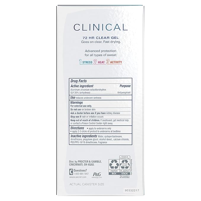 Secret Clinical Strength Antiperspirant Deodorant for Women, 3X Stress Protection, 72hr Sweat & Odor Protection, PH Balancing Minerals, Clear Gel, Clean Lavender Scent, 2.6 oz